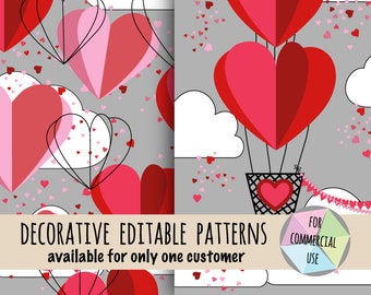 Valentine's hearts, Digital Seamless Patterns, Patterns for Napkins, Textiles, Papers for Gift Wrapping, etc., Patterns with Hearts
