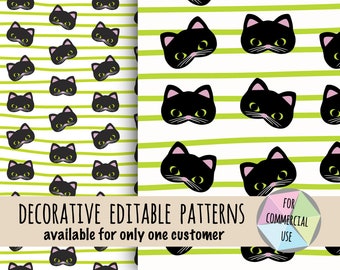 Kitties Pattern, Digital Seamless Patterns, Pattern for Napkins, Textiles, Gift Wrapping Paper, T-shirts, etc., Black Cats Design