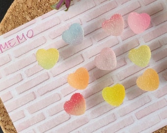 Resin Sugar Heart Push Pins - x10, Ombre Rainbow Bear Pins, Cute Push Pins, Thumb Tacks, Decorative Push Pins, Cork Board Pins