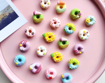 Resin Donut Magnets - set of 2, Colorful Donuts, Cute Fake Food Magnets, Office Magnets, Whiteboard Magnets