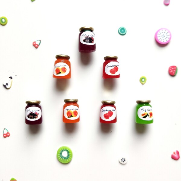 Mini Jam Jars Fridge Magnets, Strawberry, Apricot, Fig and Plum, Resin Fridge Magnets, Office Magnets, Locker Magnets