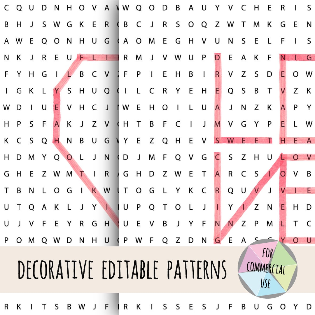 Love Word Search Seamless Pattern: Valentine's Day Fabric (digital ...