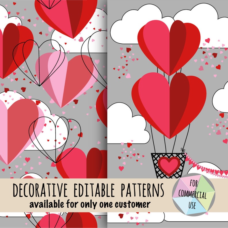 Valentine's hearts, Digital Seamless Patterns, Patterns for Napkins, Textiles, Papers for Gift Wrapping, etc., Patterns with Hearts image 1