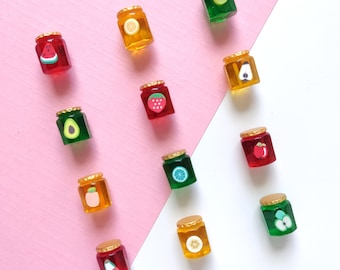 Resin mini fruits jam fridge magnets - set of 3, mini jam jar, resin fridge magnets
