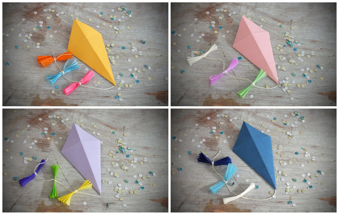 Paper Kites, Gift Wrapping Decoration, Set of 4, Dark Yellow, Light