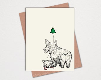 Christmas Cards - Holiday Cards - Holiday Greeting Cards - Animal Christmas Cards - Cute Christmas Cards - Corgi - Hand Drawn Card