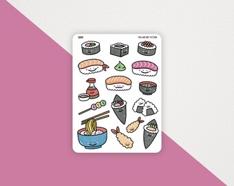 Sushi Sticker Sheet - Ramen Stickers - Food Tempera Rice - Cute Bullet Journal Stickers - Planner Stickers - Scrapbook Stickers - Kawaii