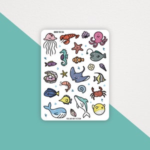 Under The Sea Sticker Sheet - Sea Creature Stickers - Ocean - Cute Bullet Journal Stickers - Planner Stickers - Scrapbook Stickers - Kawaii
