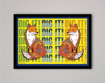 Fox - Dig It Foxes - Animal Asylum Prints - Pop Art - Colorful Wall Art Decor
