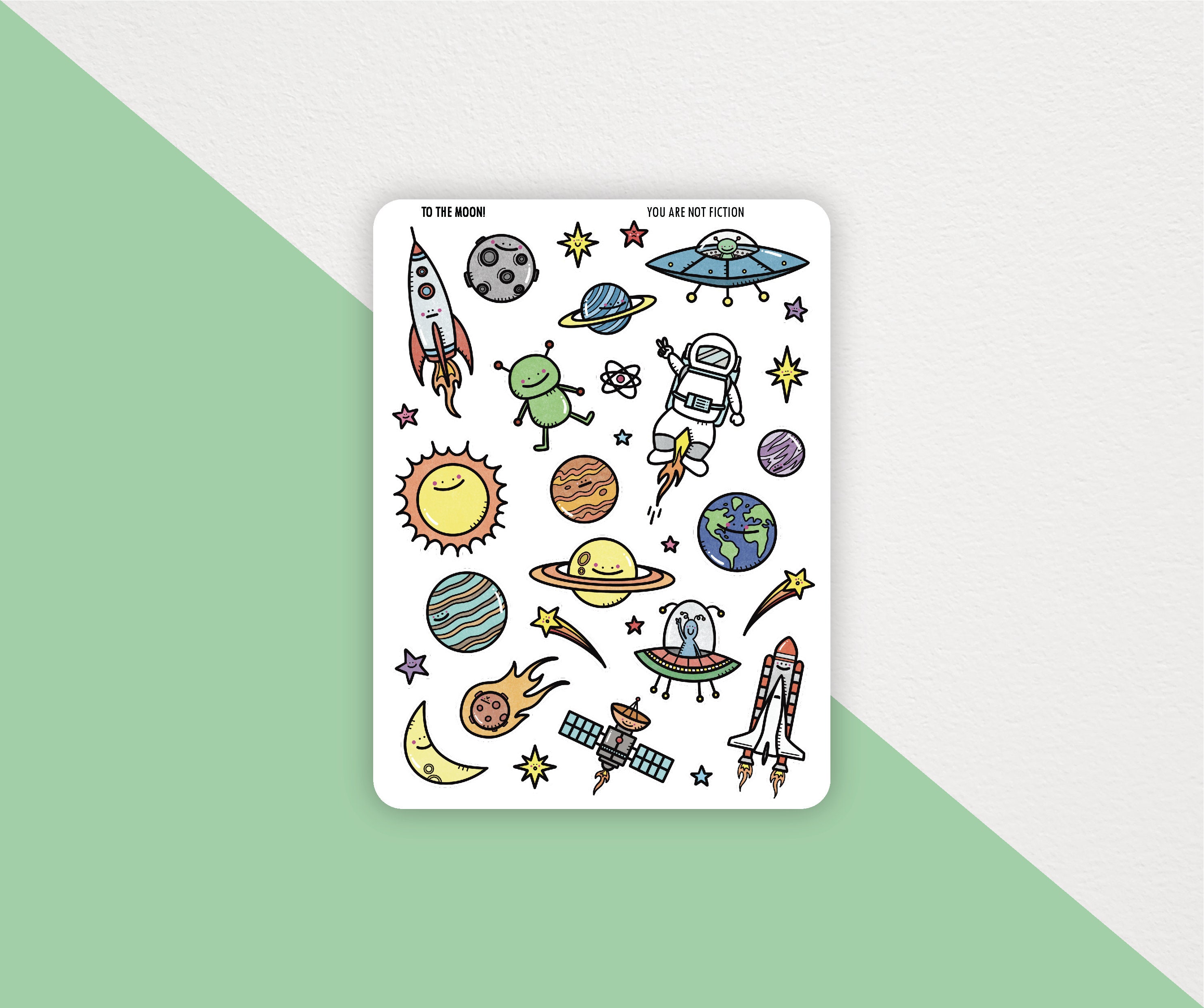 To the Moon Sticker Sheet - Outer Space Stickers - Planets - Cute ...
