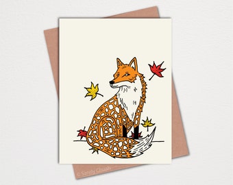 Fox Card - Hand Drawn Card-Blank Greeting Card-Print Card-Animal Lover Card-Ink Drawing Card-Fox Card stock
