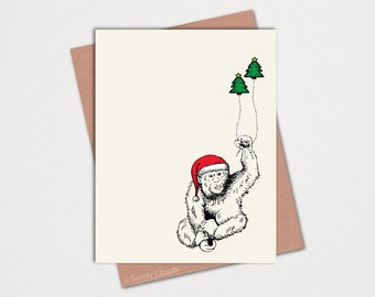 Christmas Cards - Holiday Cards - Holiday Greeting Cards - Animal Christmas Card - Cute Christmas Cards - Orangutan Monkey - Hand Drawn Card
