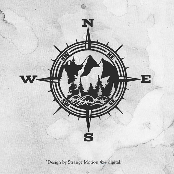 Ocean Waves Compass Decal - Compass PNW Decal - RV Decal - Hood Decal - Side Window Decal - Trailer Decal - Gift for Camper