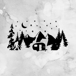 Happy Camper RV Decal with bigfoot - Mini Camper Decal - Camping Decal - Happy Camper - RV Decal - RV Sticker - Gift for rv owner