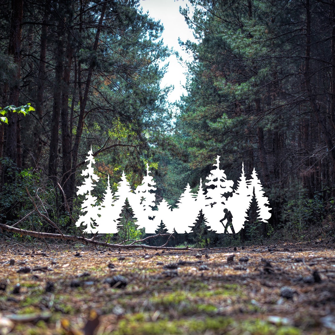 Hiking Vinyl Decal: Tree Line With Hiker - Rv/jeep Camping Accessory - Etsy
