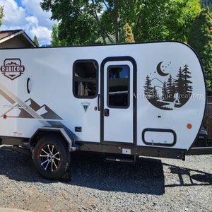 Large Bigfoot River and Trees RV Decal - River Decal - Trees RV Decal - Moon Mountain RV Decal