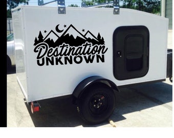 Large RV Decal Destination Unknown, Mountain and Moon Decal