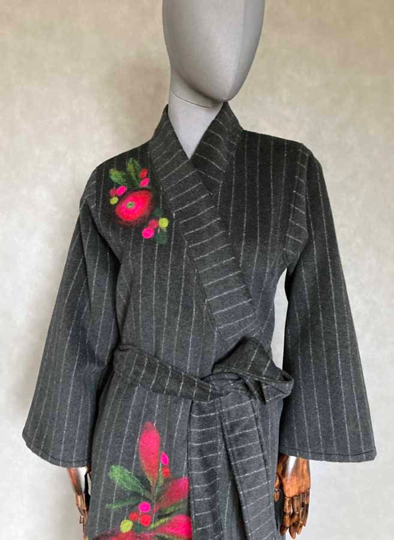 Kimono jacket 100% wool patchwork unikat handmade malowane wełną kwiaty. image 1