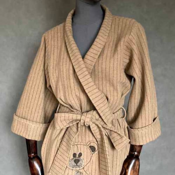 Kimono jacket 100% wool kaszmir motyw misia unikat handmade.