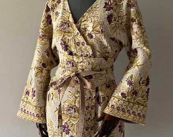 Kimono 100% Baumwolle kwiaty wiązany paskiem unikat.