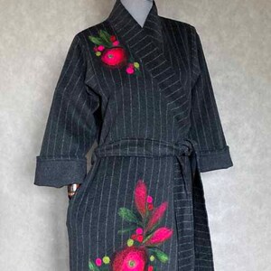 Kimono jacket 100% wool patchwork unikat handmade malowane wełną kwiaty. image 4