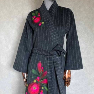 Kimono jacket 100% wool patchwork unikat handmade malowane wełną kwiaty. image 2