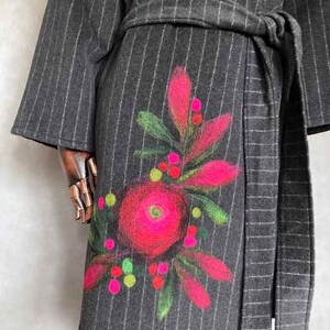 Kimono jacket 100% wool patchwork unikat handmade malowane wełną kwiaty. image 7