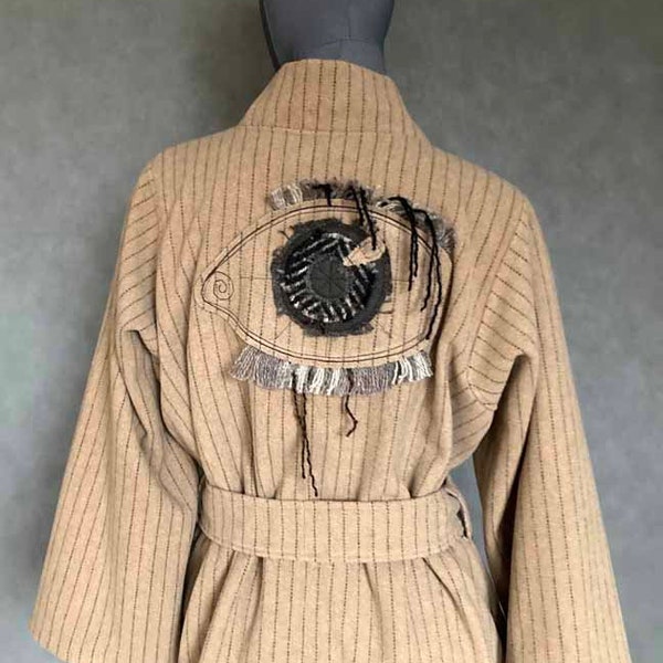 Kimono jacket 100% wool kaszmir motyw oka eye unikat handmade.