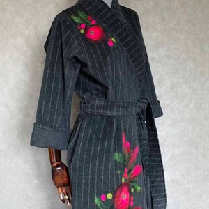 Kimono jacket 100% wool patchwork unikat handmade malowane wełną kwiaty. image 3