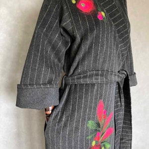 Kimono jacket 100% wool patchwork unikat handmade malowane wełną kwiaty. image 5