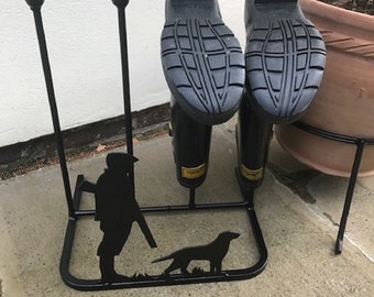 Black Gun Down Hunting Gun Dog Steel Two Pair Boot Welly Rack Made in the UK