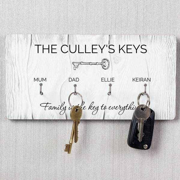 Personalised Family House Key Hooks Wall hanger Plaque Four Hooks