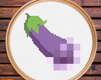 Censored Eggplant Emoji Cross Stitch Pattern