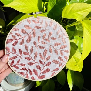 Blush Vine Leaves Ombre Gradient Cross Stitch Pattern