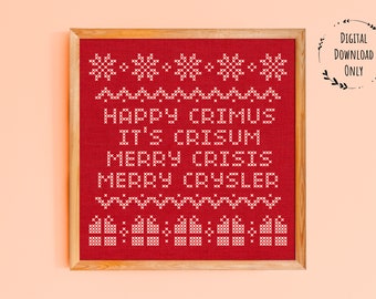 Happy Crimus Meme Sweater Cross Stitch Pattern