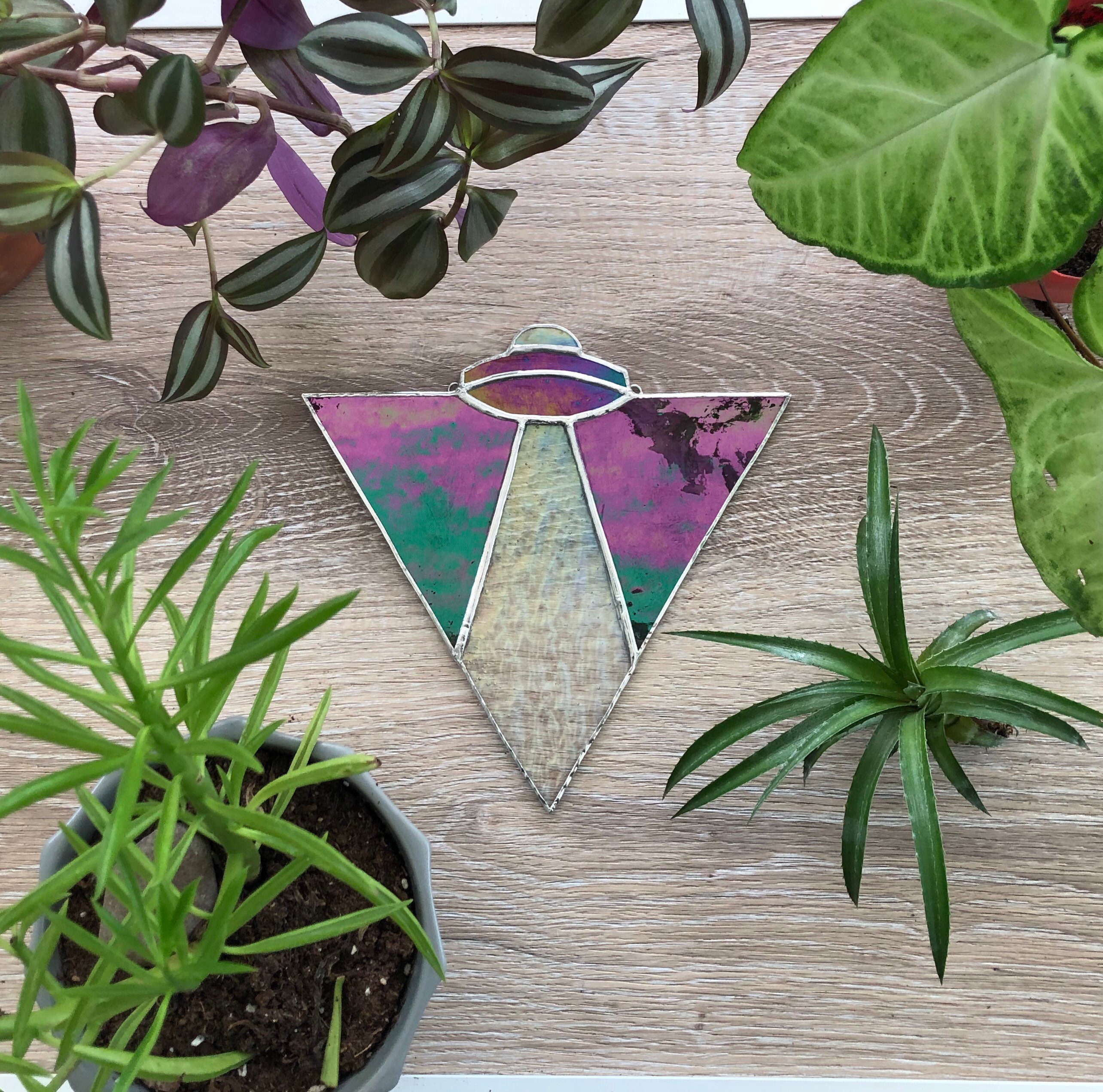 UFO Alien Abduction Stained Glass 
