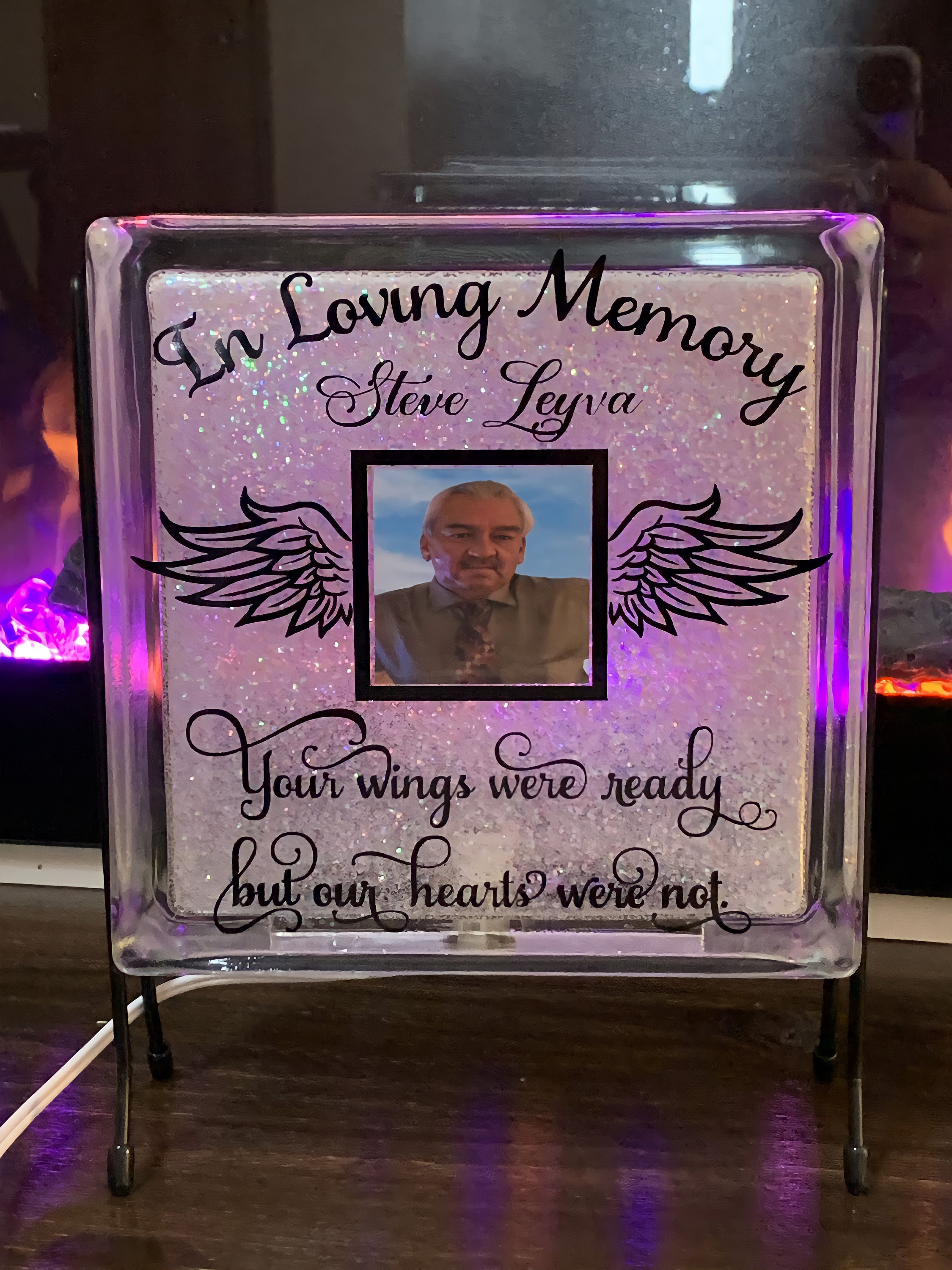 Beautiful lighted Memorial glass block with glitter/ lighted Etsy