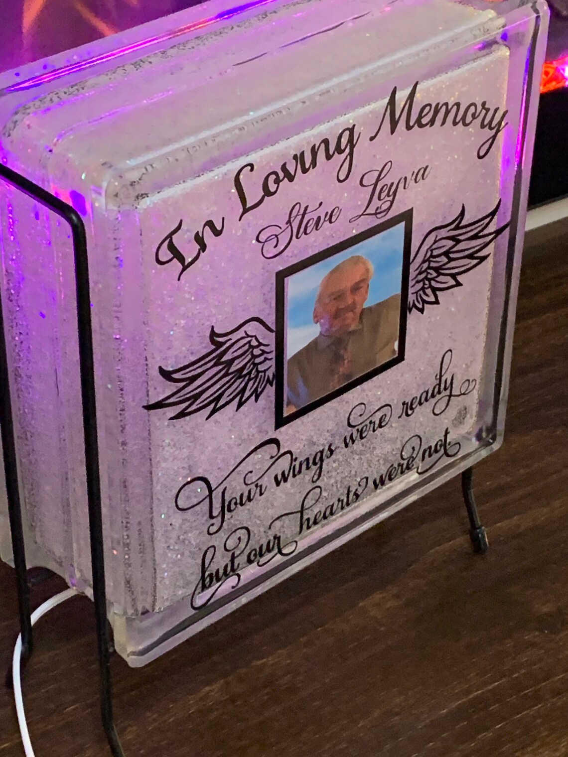 Beautiful lighted Memorial glass block with glitter/ lighted Etsy