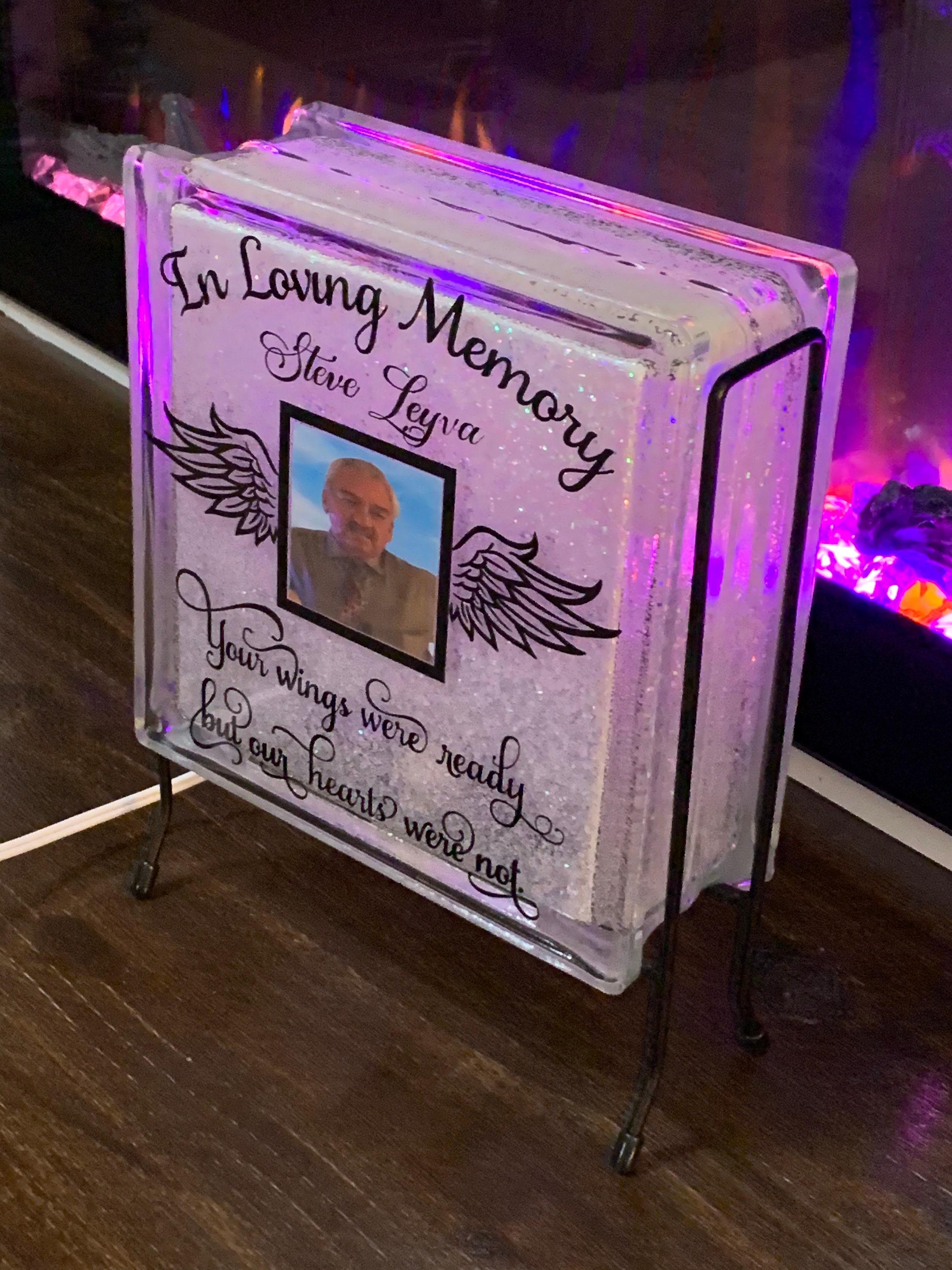 Beautiful lighted Memorial glass block with glitter/ lighted Etsy