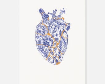 Kintsugi Heart Art Print - anatomical botanical heart illustration