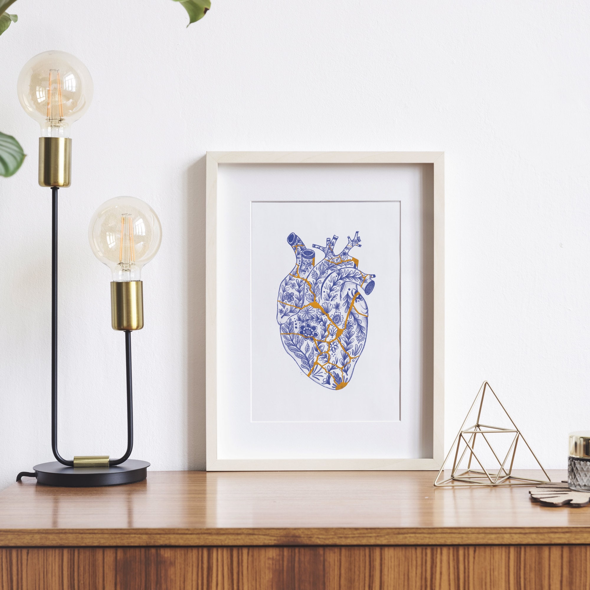 Kintsugi Heart Art Print - anatomical botanical heart illustration