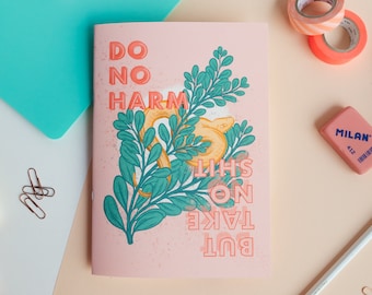 Pink sketchbook with floral cover illustration - A5, softcover