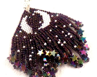 Deep Ocean Gold Seahorse Beaded Earrings Glass Seed Beads Starfish Shape End Bead Fringe Dangle Marine Earrings Made in USA