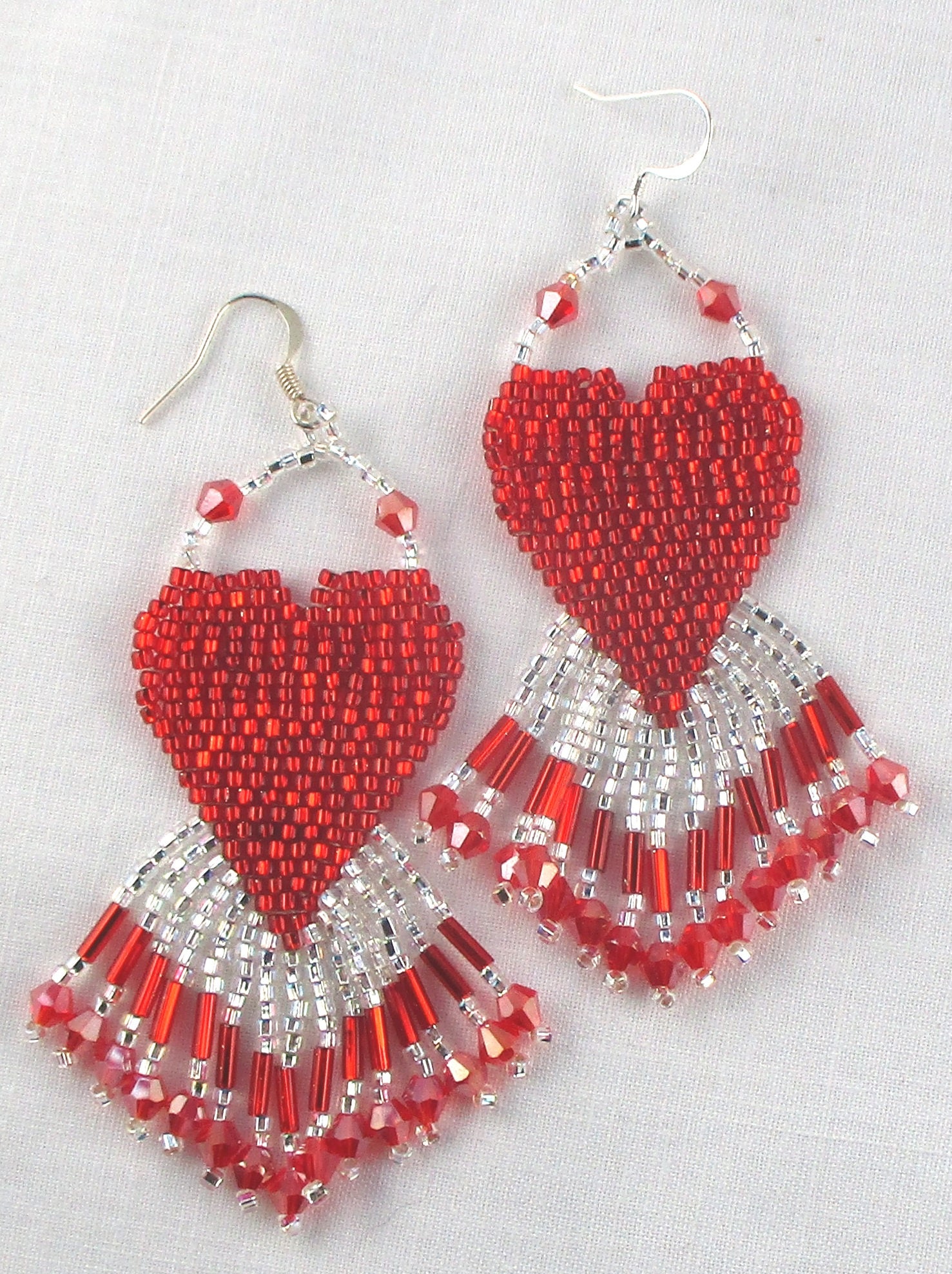 Valentine Red Heart Beaded Chandelier Earrings Glass Seed Bead Valentine Red Heart Beaded Chandelier Earrings Glass Seed Bead Fringe Dangle