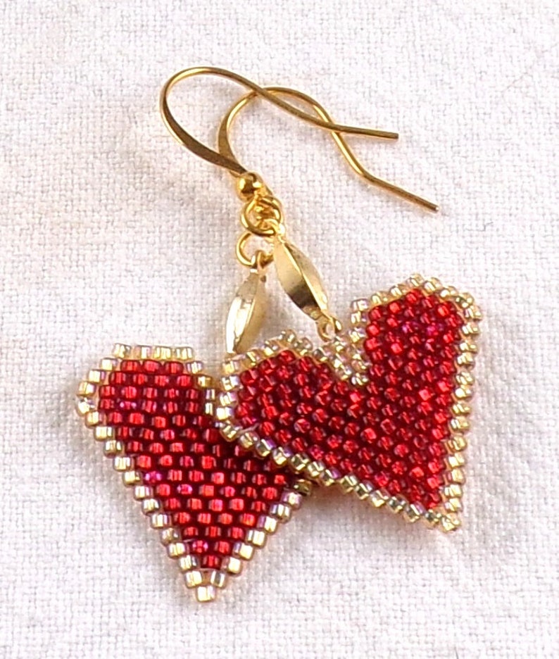 Valentine Red Heart Earrings Beaded Sparkling Red & Gold Glass - Etsy