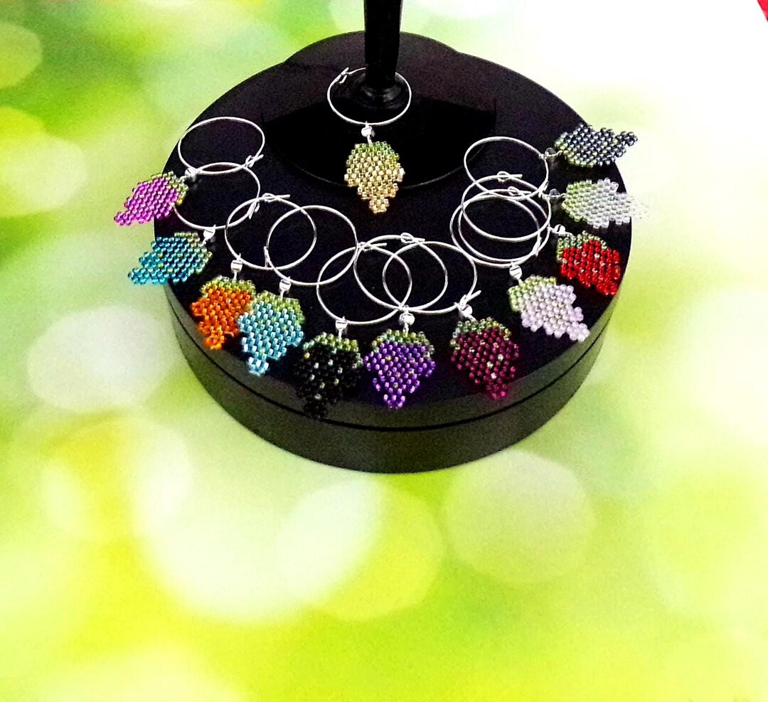 Beaded Grape Cluster Wine Charms • Sculptural Seed Bead Stemware ...