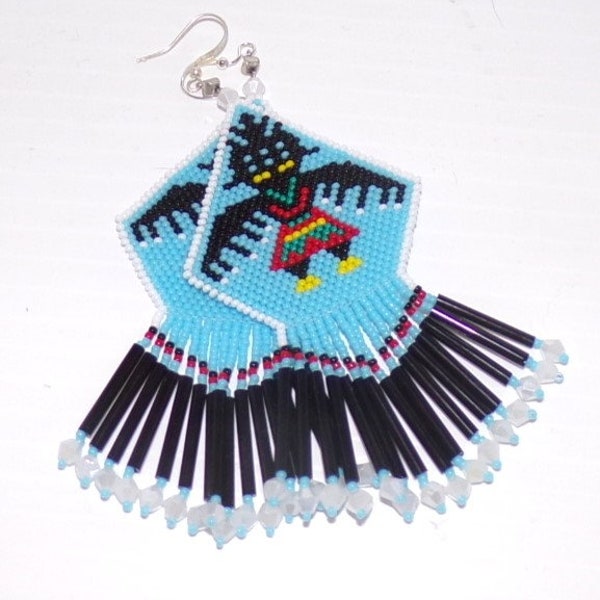 Native American Style Apache Eagle Dancer 'Mountain Spirit' Fringe Dangle Earrings Glass Seed Bead Earrings