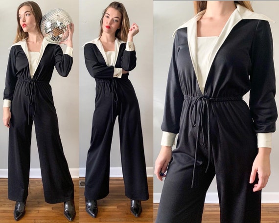 1970s Black and White Classic Jumpsuit // Vintage
