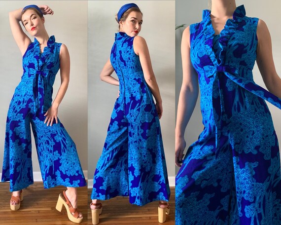 1970s Floral Hawaiian Print Jumpsuit // Vintage 70