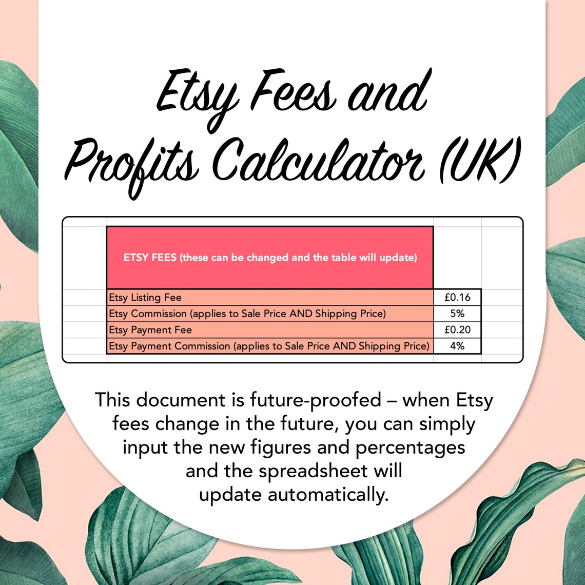 Etsy Fees Calculator and Etsy Profit Calculator Excel Etsy UK